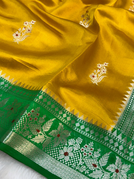 Pure Banarasi Soft Silk Saree – Yellow | Traditional Banarasi saree