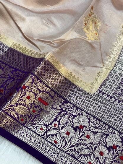 Pure Banarasi Soft Silk Saree – Ivory Beige | Traditional Banarasi saree