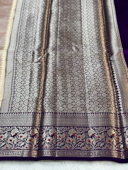 Pure Banarasi Soft Silk Saree – Ivory Beige | Traditional Banarasi saree