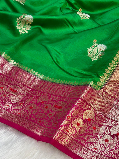 Pure Banarasi Soft Silk Saree –  Leaf Green | Traditional Banarasi saree