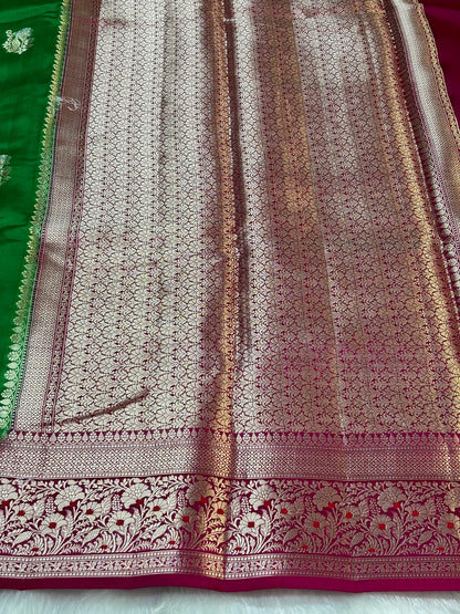 Pure Banarasi Soft Silk Saree –  Leaf Green | Traditional Banarasi saree