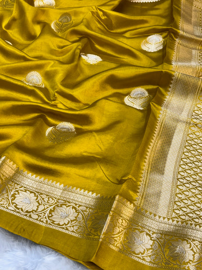 Pure Banarasi Soft Silk Saree – Yellow| Traditional Banarasi saree