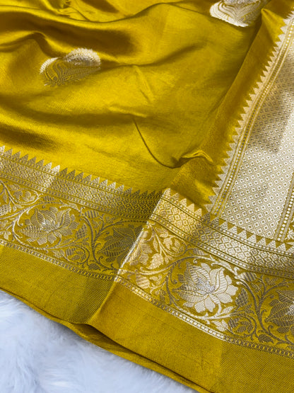 Pure Banarasi Soft Silk Saree – Yellow| Traditional Banarasi saree