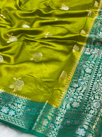 Pure Banarasi Soft Silk Saree – Lime Green | Traditional Banarasi saree