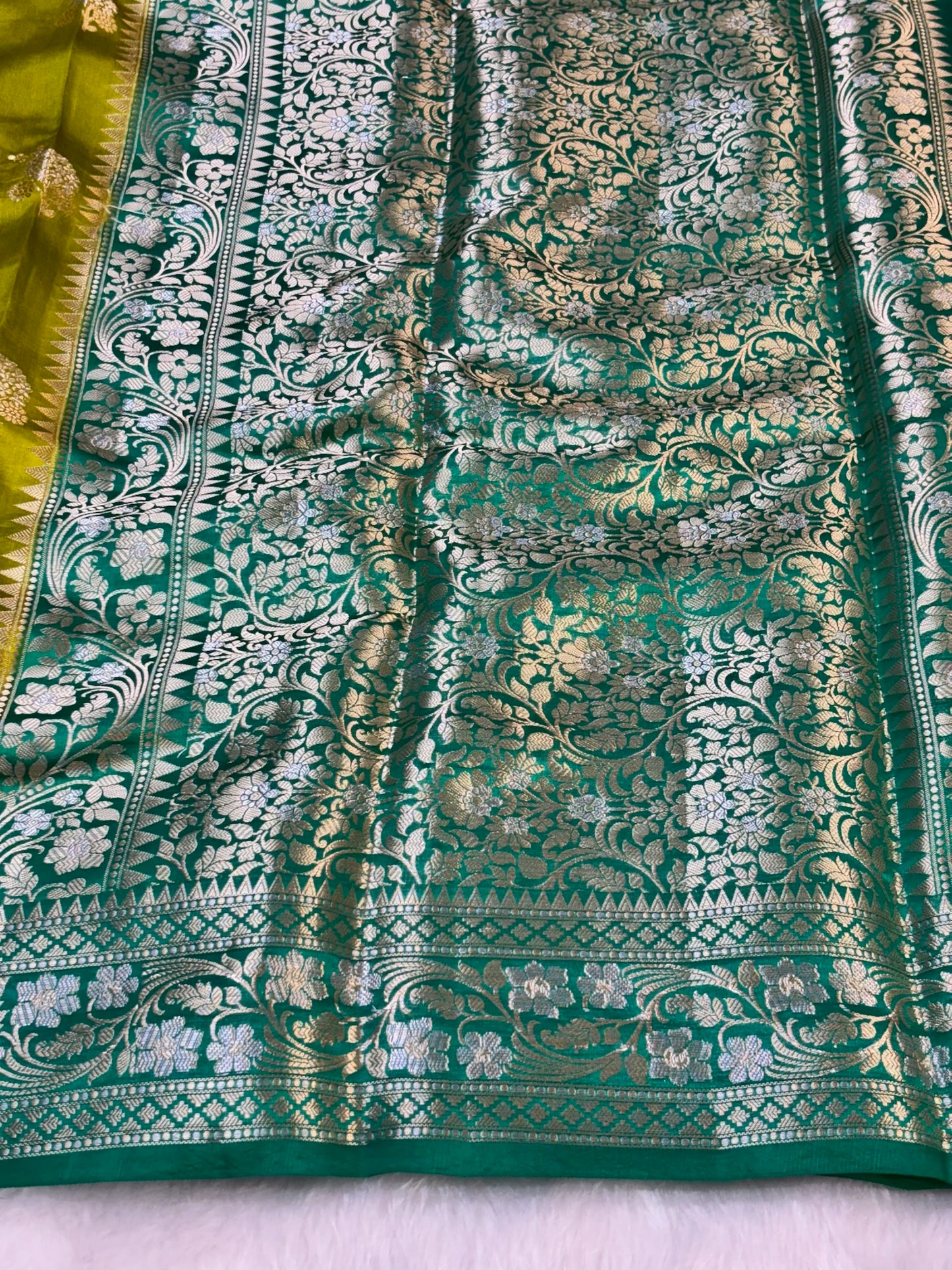 Pure Banarasi Soft Silk Saree – Lime Green | Traditional Banarasi saree