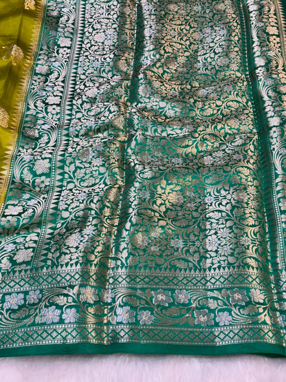 Pure Banarasi Soft Silk Saree – Lime Green | Traditional Banarasi saree
