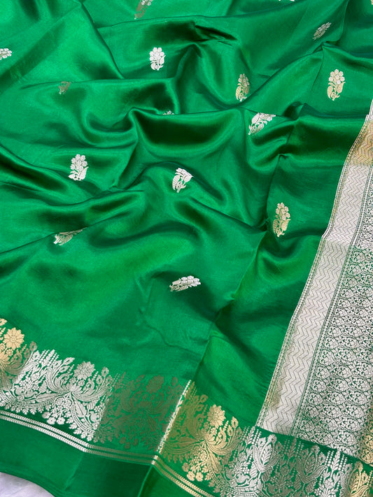 Pure Banarasi Soft SilkSaree – Bottle Green | Traditional Banarasi saree