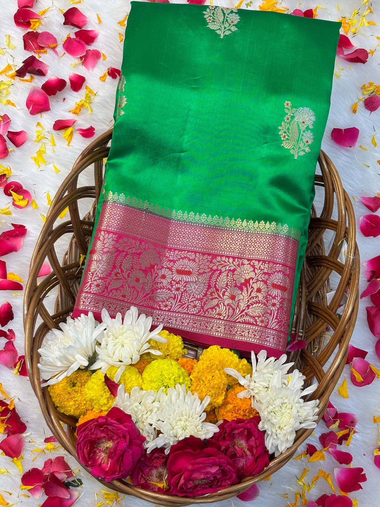Pure Banarasi Soft Silk Saree –  Green | Traditional Banarasi saree