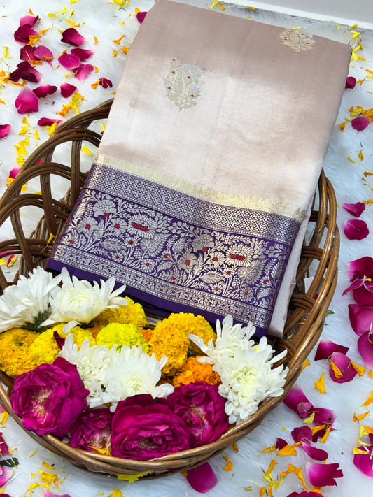 Pure Banarasi Soft Silk Saree – Ivory Beige | Traditional Banarasi saree