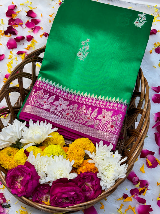 Pure Banarasi Soft Silk Saree – Leaf Green | Traditional Banarasi saree
