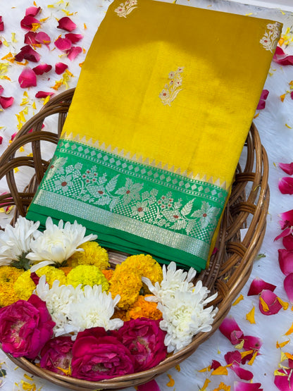 Pure Banarasi Soft Silk Saree – Yellow | Traditional Banarasi saree