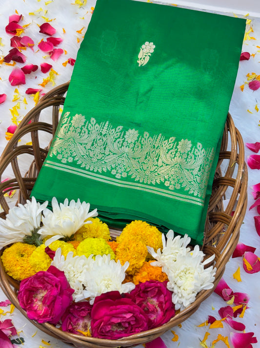 Pure Banarasi Soft SilkSaree – Bottle Green | Traditional Banarasi saree