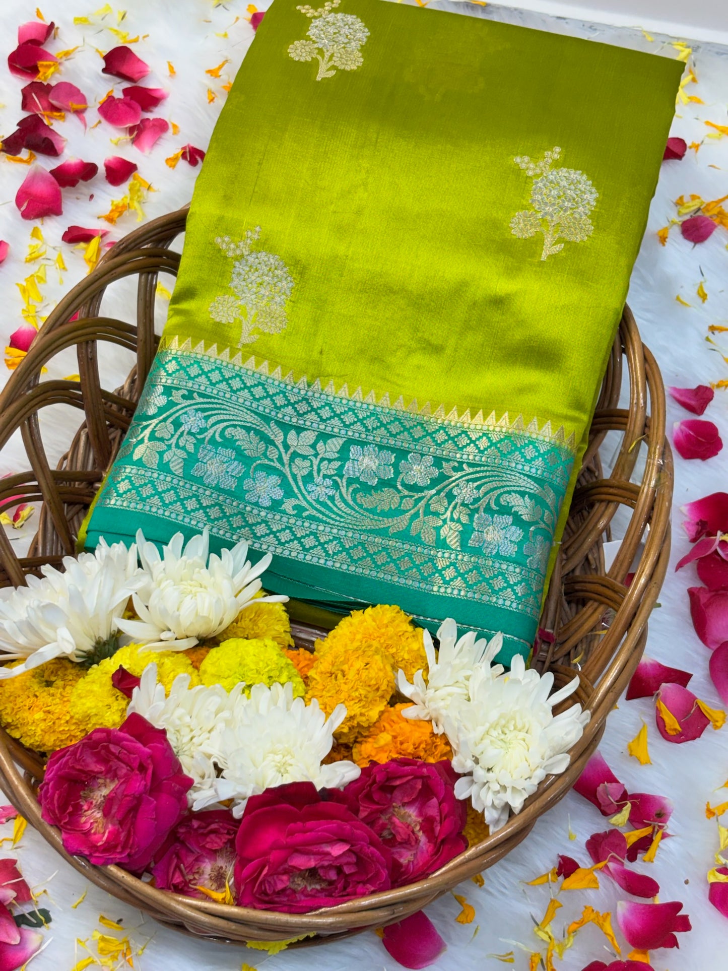 Pure Banarasi Soft Silk Saree – Lime Green | Traditional Banarasi saree