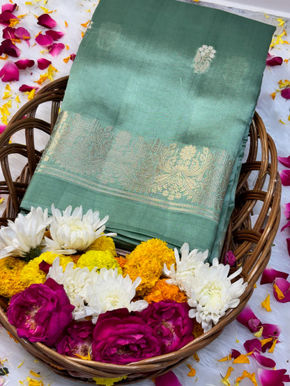 Pure Banarasi Soft Silk Saree – Sea Green  | Traditional Banarasi saree