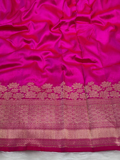 Pure Katan Silk Handwoven Banarasi Saree –Rani Pink  Base with Rich Red Zari Border