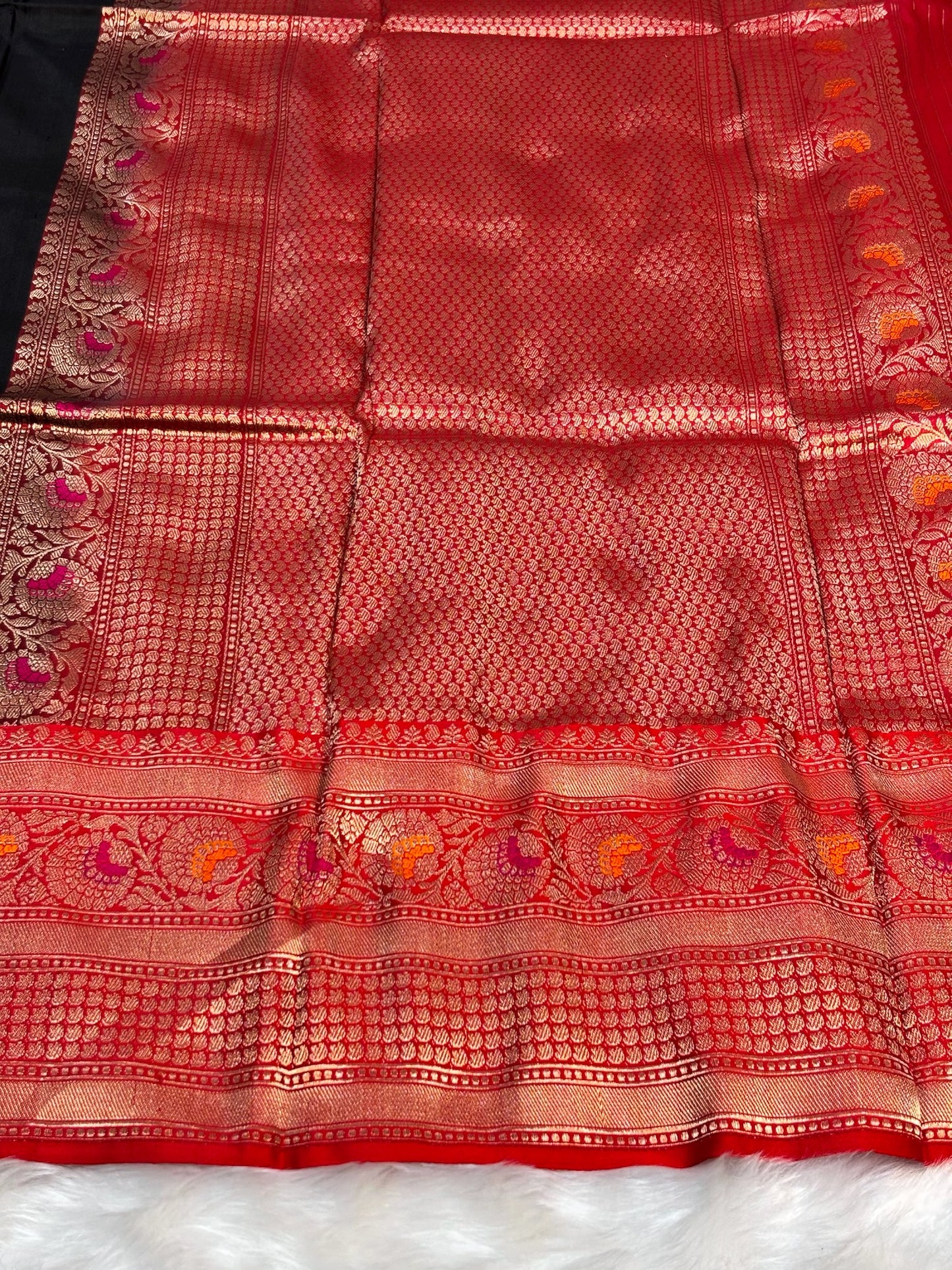 Pure Katan Silk Handwoven Banarasi Saree –  Black Base with Rich Zari Border