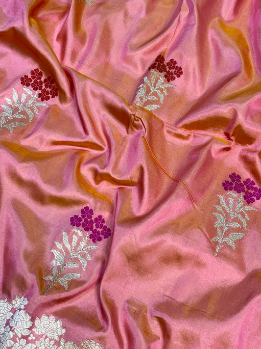 Pure Katan Silk Handwoven Banarasi Saree –  Peach Gold Base with Rich Zari Border