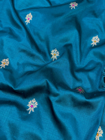 Pure Katan Silk Handwoven Banarasi Saree – Teal Green Base with Rich Zari Border