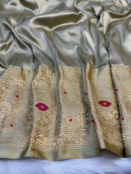 Pure Katan Silk Handwoven Banarasi Saree – Wine Base with Rich Zari Border
