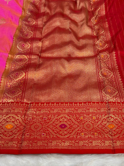 Pure Katan Silk Handwoven Banarasi Saree – Hot Pink Base with Rich Zari Border