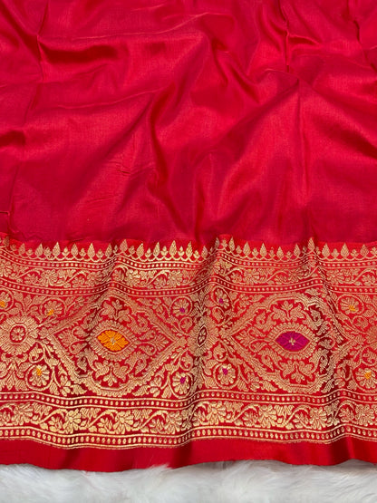 Pure Katan Silk Handwoven Banarasi Saree – Hot Pink Base with Rich Zari Border