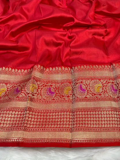 Pure Katan Silk Handwoven Banarasi Saree – Wine Base with Rich Zari Border