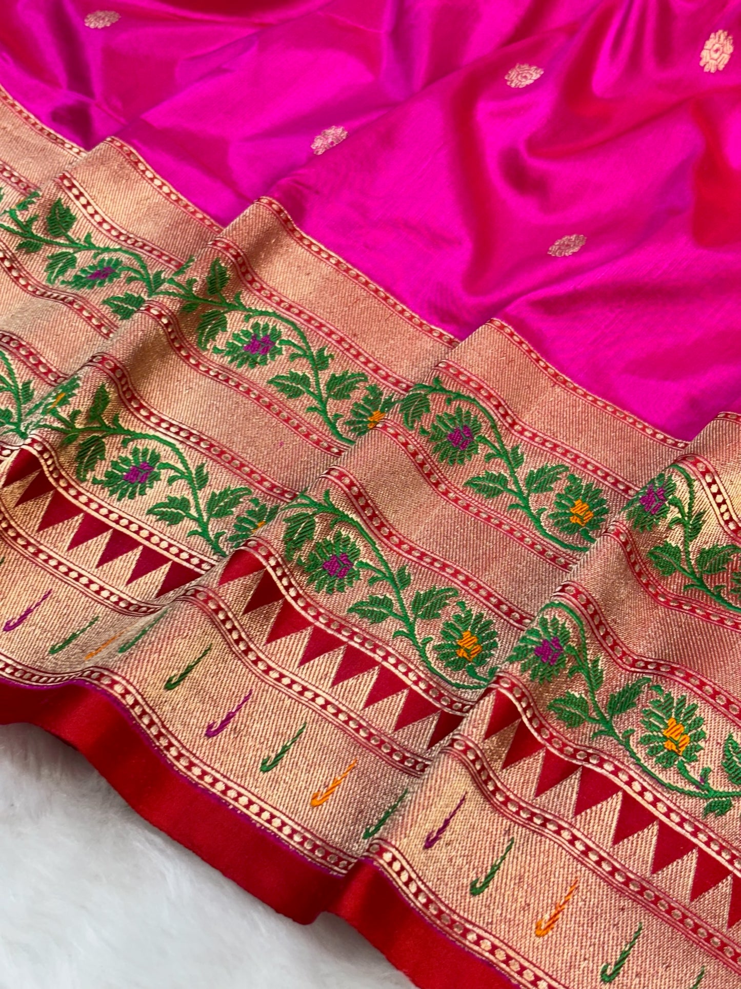 Pure Katan Silk Handwoven Banarasi Saree – Hot Pink  Base with Rich Zari Border
