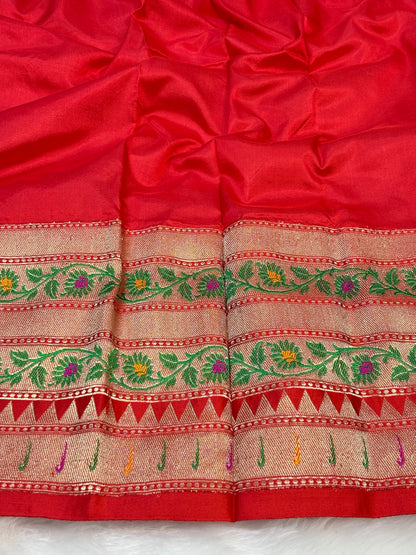 Pure Katan Silk Handwoven Banarasi Saree – Hot Pink  Base with Rich Zari Border