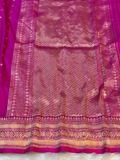Pure Katan Silk Handwoven Banarasi Saree – Hot Pink Base with Rich Zari Border