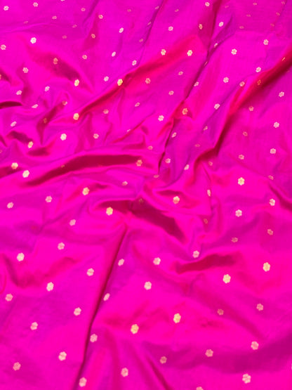 Pure Katan Silk Handwoven Banarasi Saree – Hot Pink Base with Rich Zari Border