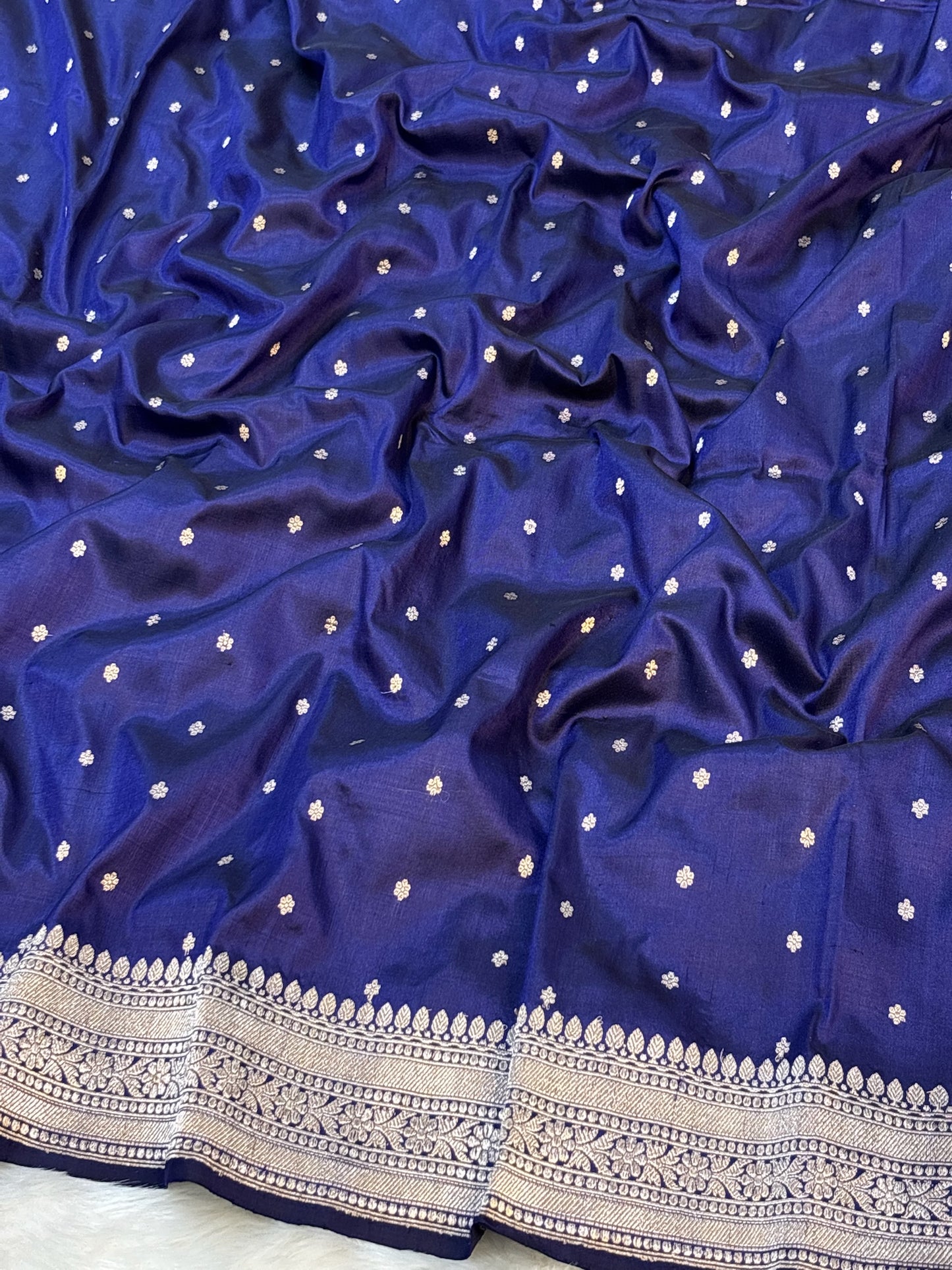 Pure Katan Silk Handwoven Banarasi Saree –Royal Blue Base with Rich Zari Border
