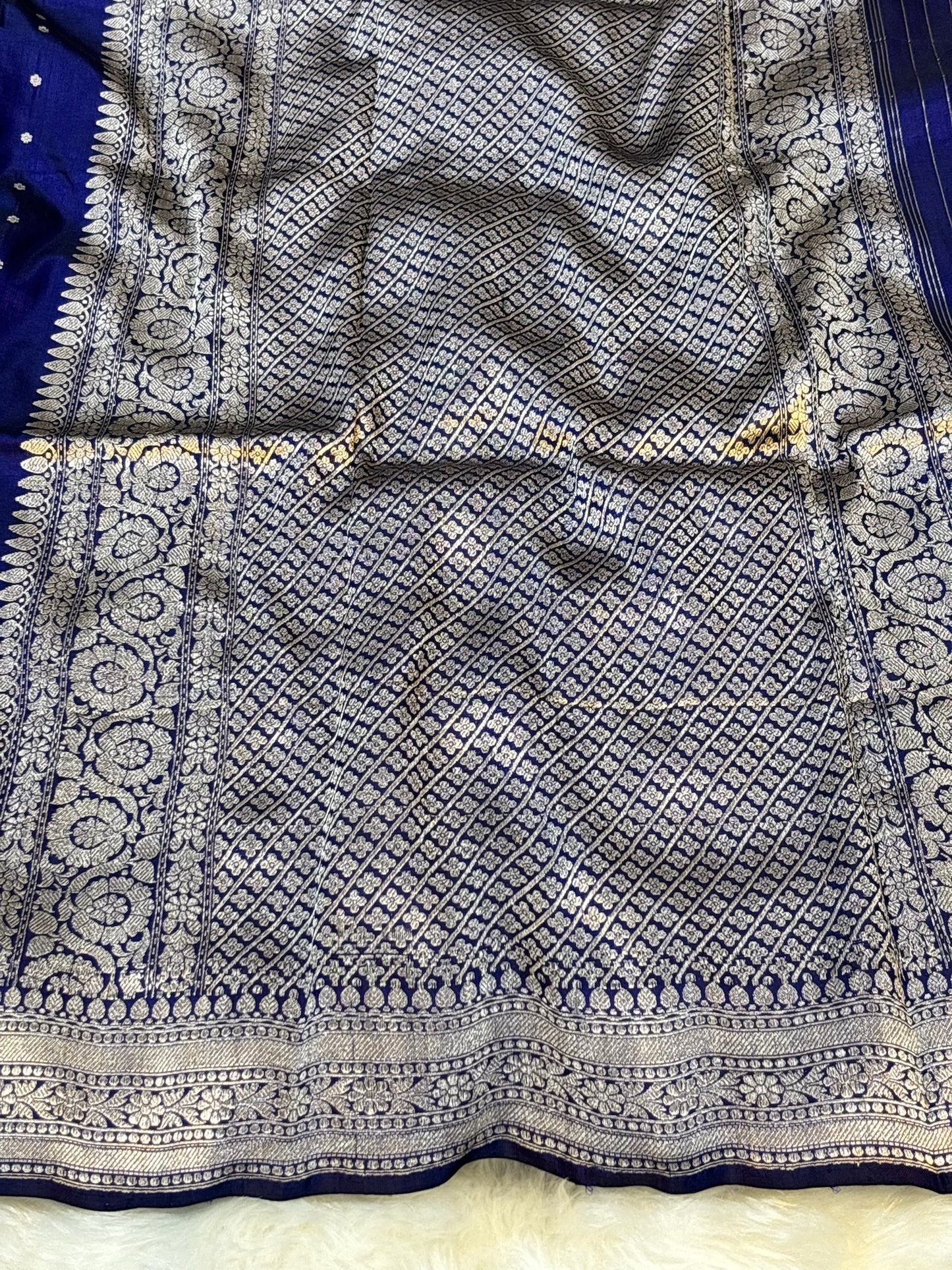 Pure Katan Silk Handwoven Banarasi Saree –Royal Blue Base with Rich Zari Border