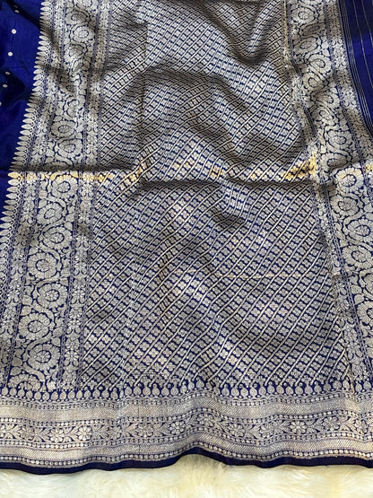Pure Katan Silk Handwoven Banarasi Saree –Royal Blue Base with Rich Zari Border