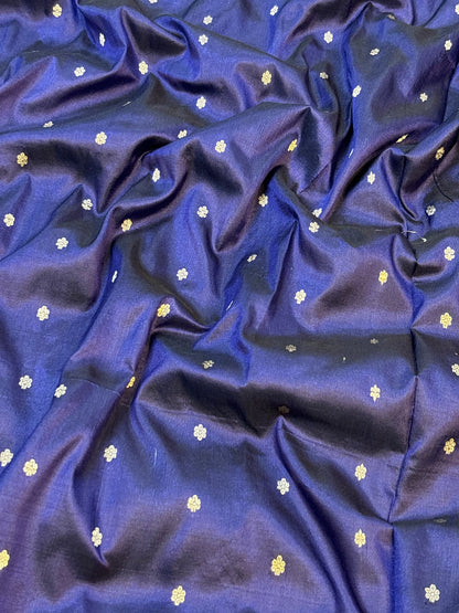 Pure Katan Silk Handwoven Banarasi Saree –Royal Blue Base with Rich Zari Border