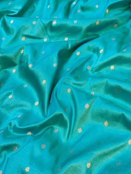 Pure Katan Silk Handwoven Banarasi Saree – Blue Base with Rich Zari Border