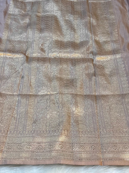 Pure Katan Silk Handwoven Banarasi Saree – Mauve Base with Rich Zari Border