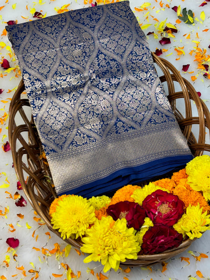 Banarasi Royal Blue Pure Silk Brocade Saree – Luxurious Katan Silk with Intricate Brocade Weave (Copy)