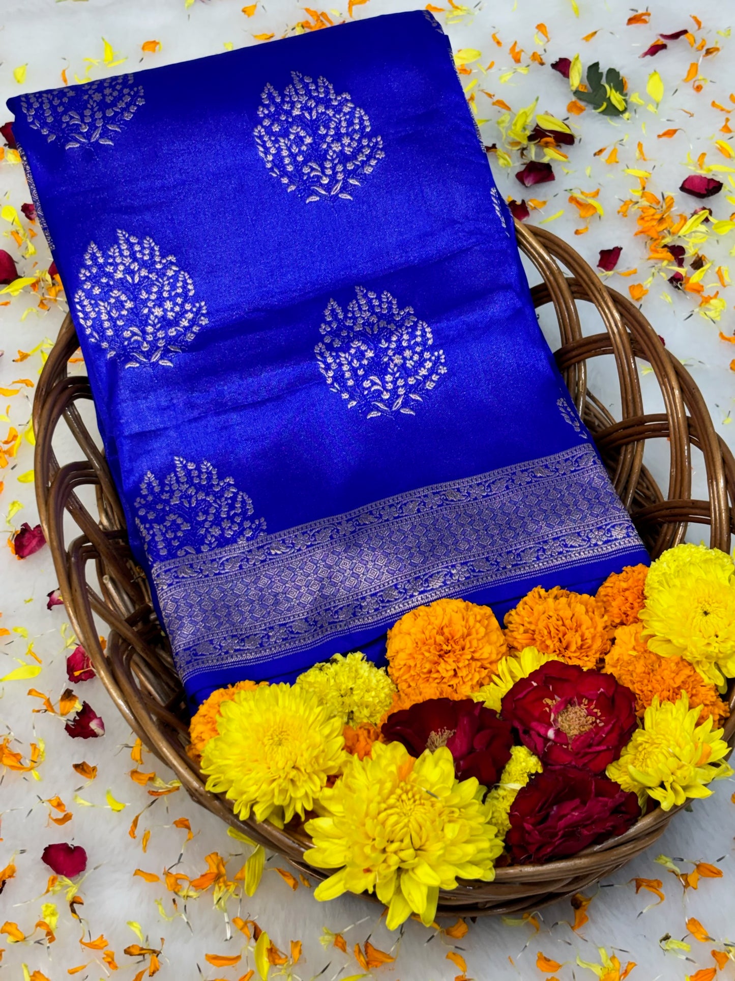 Banarasi Royal Blue Pure Silk Brocade Saree – Luxurious Katan Silk with Intricate Brocade Weave