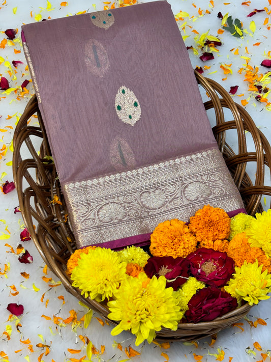 100% Pure Mauve Cotton Silk Saree | Soft Lightweight Handwoven Elegant Saree for Daily & Festive Wear