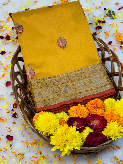 100% Pure Musterd Yellow Cotton Silk Saree | Soft Lightweight Handwoven Elegant Saree for Daily & Festive Wear