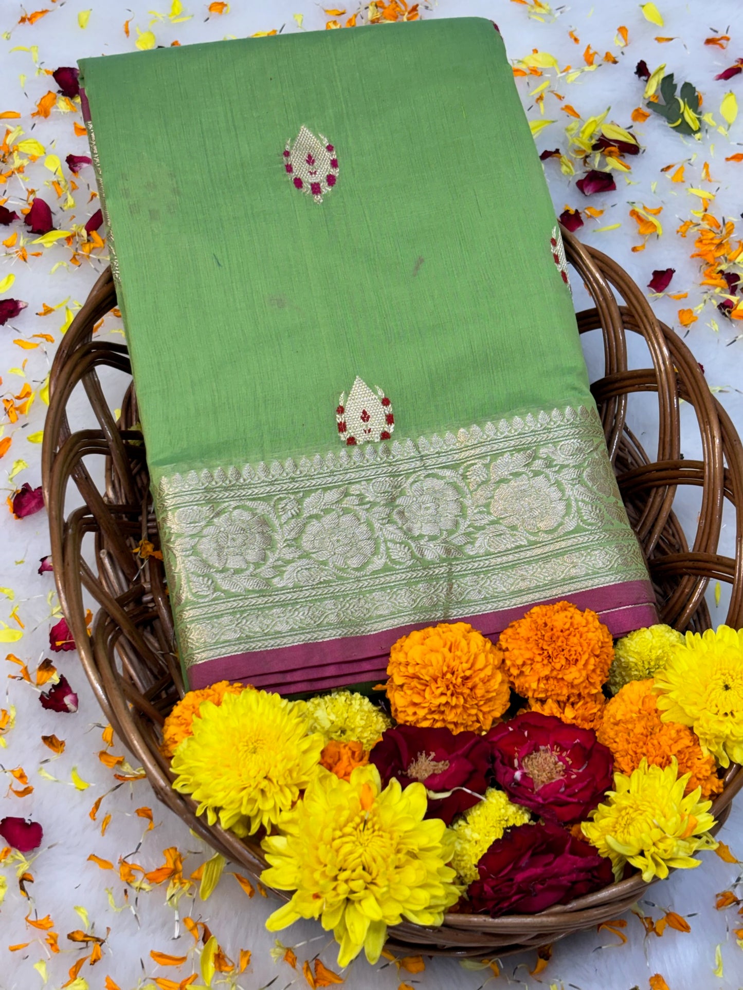 100% Pure Parrot Green Cotton Silk Saree | Soft Lightweight Handwoven Elegant Saree for Daily & Festive Wear