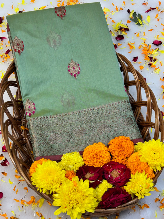 100% Pure Neon Green Cotton Silk Saree | Soft Lightweight Handwoven Elegant Saree for Daily & Festive Wear