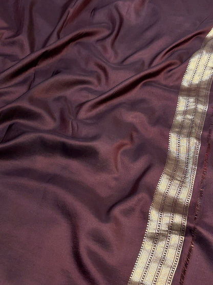 Banarasi Chocolate Brown Pure Silk Brocade Saree – Luxurious Katan Silk with Intricate Brocade Weave