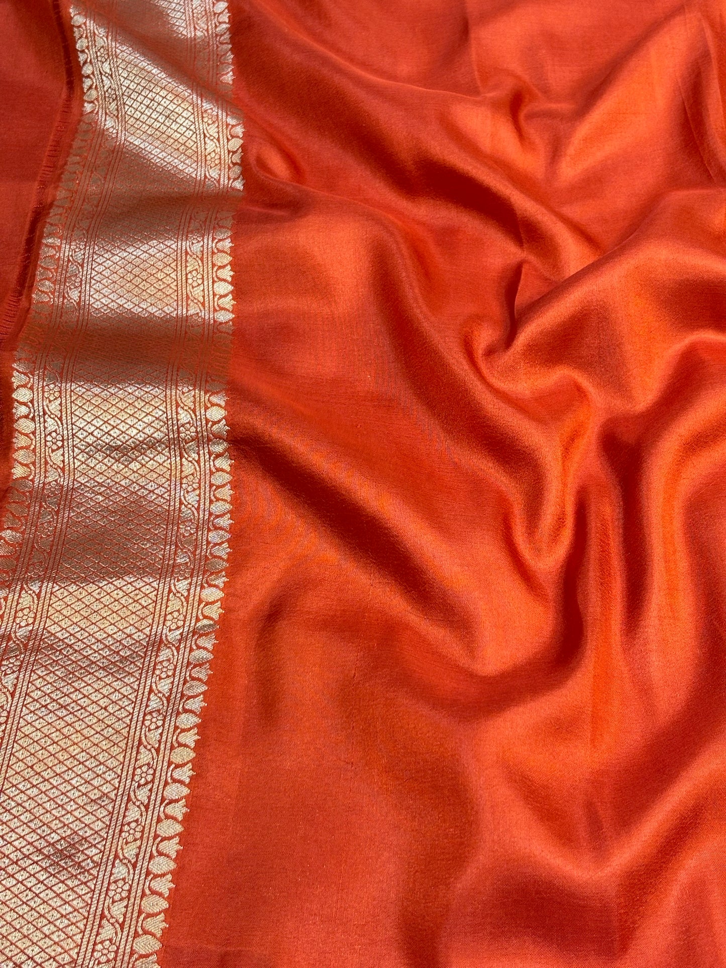 Banarasi Orange Pure Silk Brocade Saree – Luxurious Katan Silk with Intricate Brocade Weave