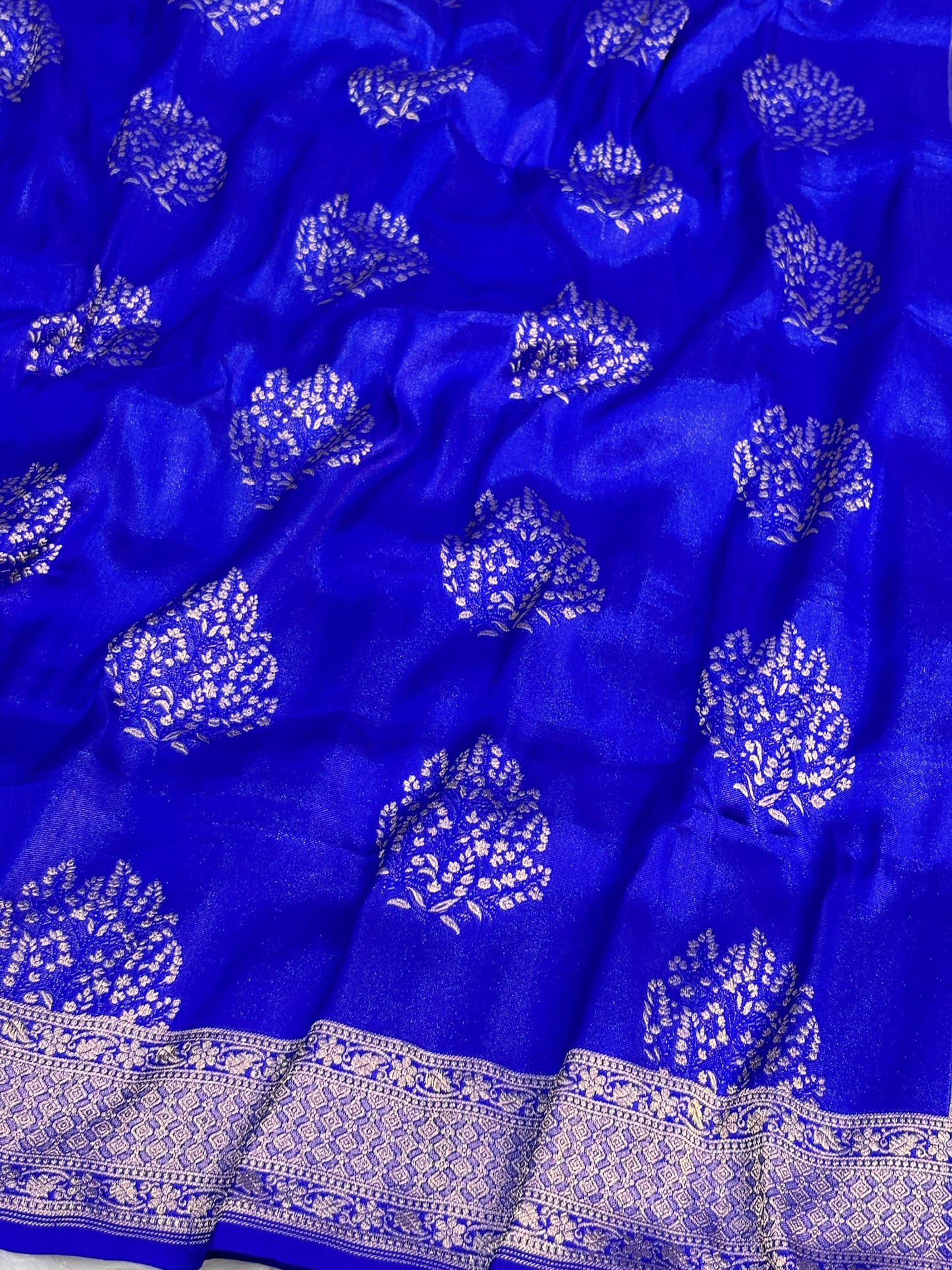Banarasi Royal Blue Pure Silk Brocade Saree – Luxurious Katan Silk with Intricate Brocade Weave