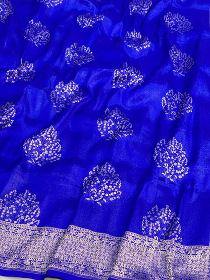 Banarasi Royal Blue Pure Silk Brocade Saree – Luxurious Katan Silk with Intricate Brocade Weave