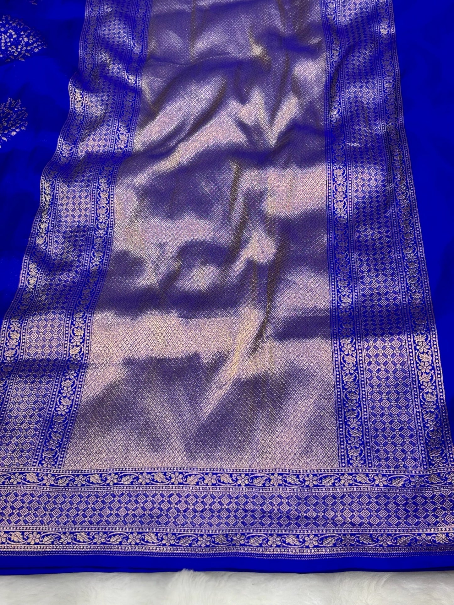 Banarasi Royal Blue Pure Silk Brocade Saree – Luxurious Katan Silk with Intricate Brocade Weave