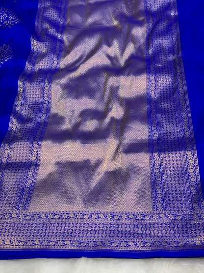 Banarasi Royal Blue Pure Silk Brocade Saree – Luxurious Katan Silk with Intricate Brocade Weave