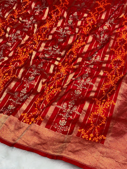 Banarasi Red Pure Silk Brocade Saree – Luxurious Katan Silk with Intricate Brocade Weave