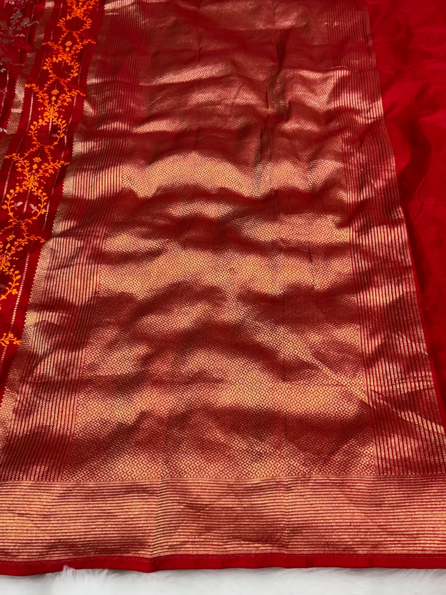 Banarasi Red Pure Silk Brocade Saree – Luxurious Katan Silk with Intricate Brocade Weave